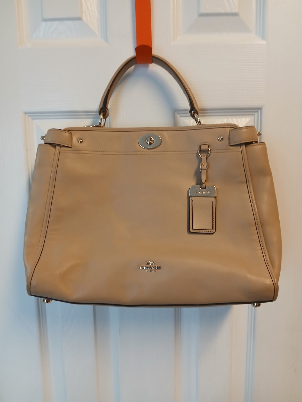 Coach Gramercy Beige Leather Satchel with Top Handles